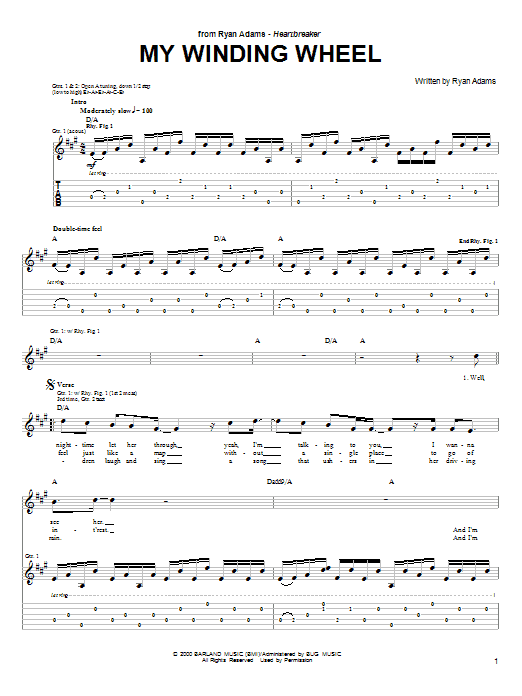 Ryan Adams My Winding Wheel sheet music notes and chords arranged for Guitar Tab