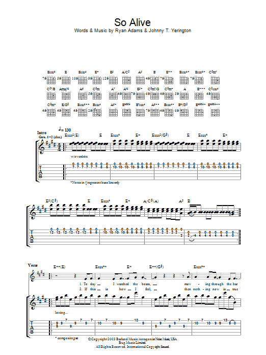 Ryan Adams So Alive sheet music notes and chords. Download Printable PDF.