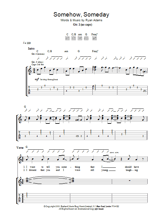 Ryan Adams Somehow, Someday sheet music notes and chords. Download Printable PDF.