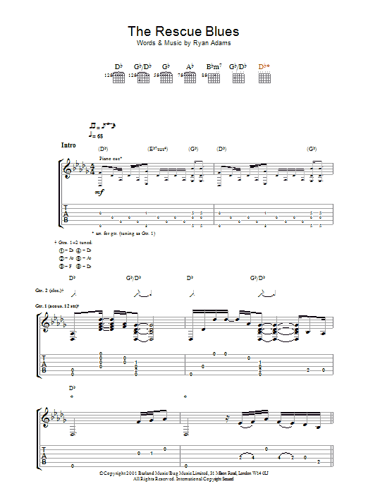 Ryan Adams The Rescue Blues sheet music notes and chords. Download Printable PDF.