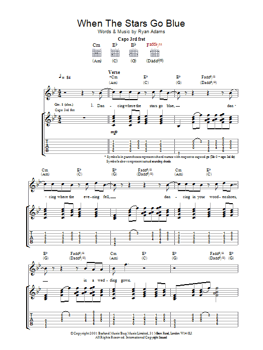 Learn to play Ryan Adams When The Stars Go Blue sheet music for Guitar Tab in minutes. Ryan Adams When The Stars Go Blue sheet music notes and chords. Download Printable PDF.