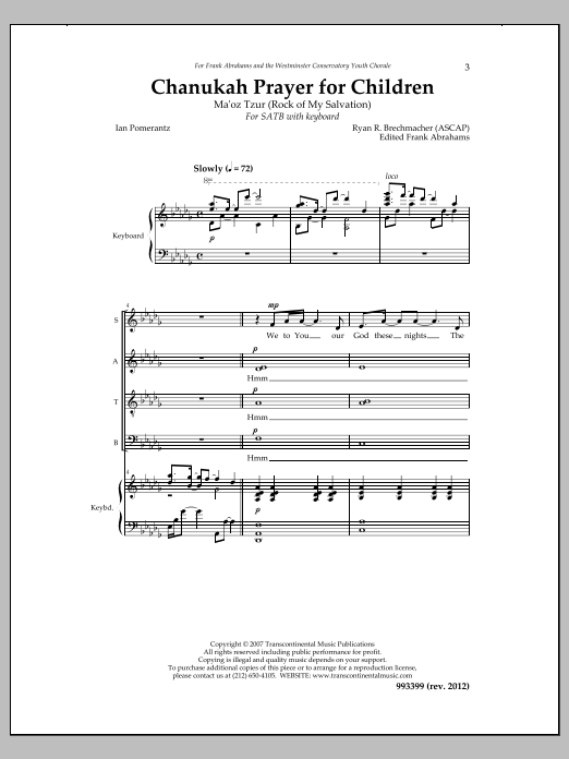 Learn to play Ryan Brechmacher Chanukah Prayer for Children sheet music for SATB Choir in minutes. Price: 3.9900$ Ryan Brechmacher Chanukah Prayer for Children sheet music notes and chords arranged for SATB Choir