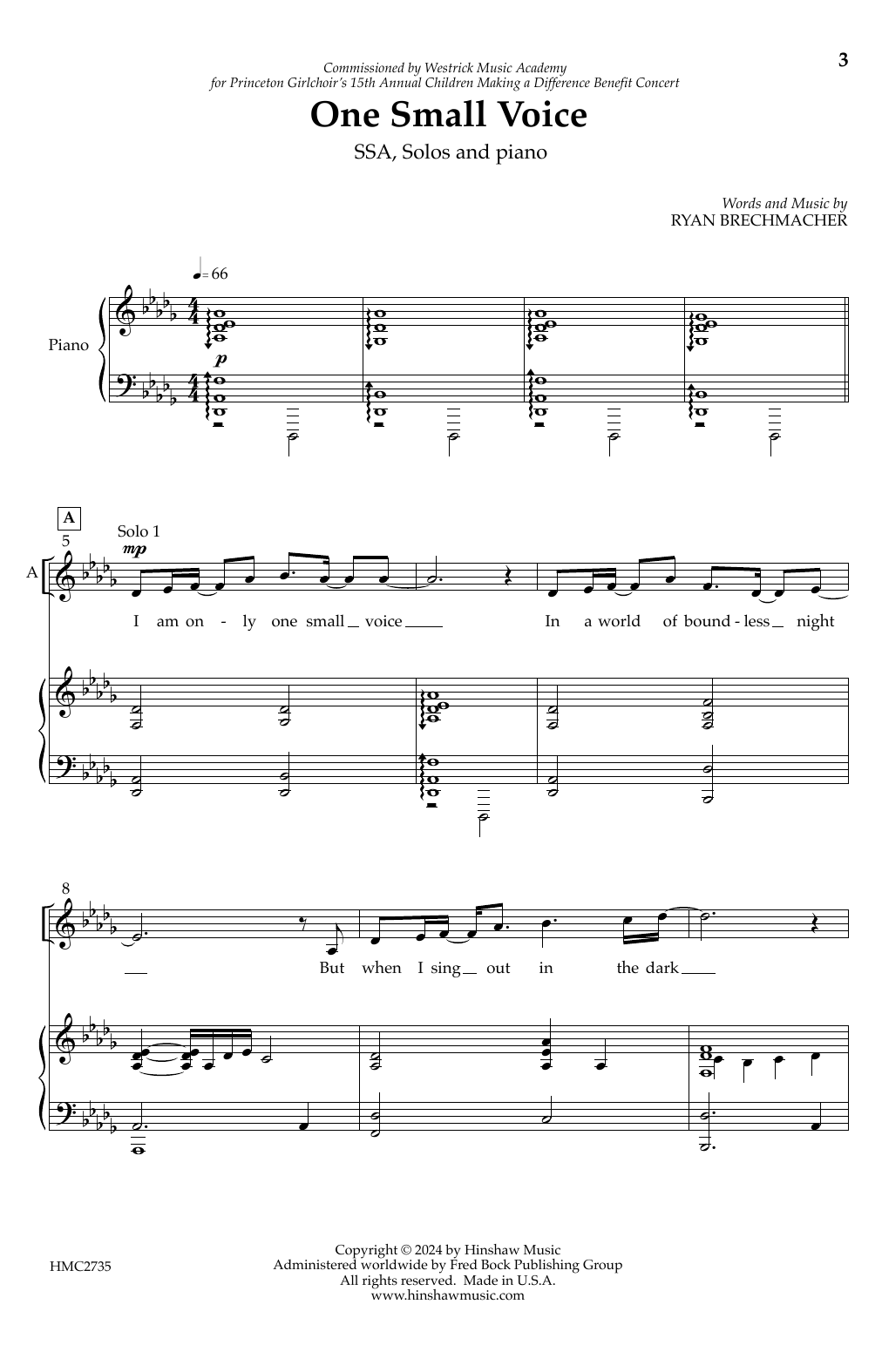 Ryan Brechmacher One Small Voice sheet music notes and chords. Download Printable PDF.