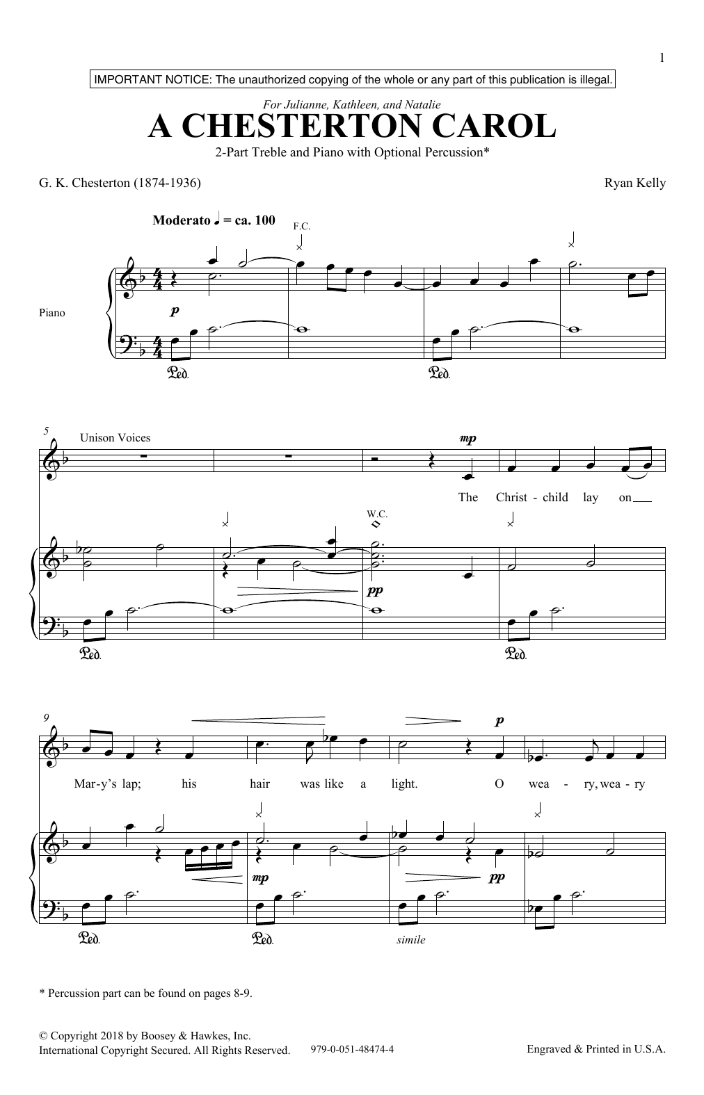 Ryan Kelly A Chesterton Carol sheet music notes and chords. Download Printable PDF.