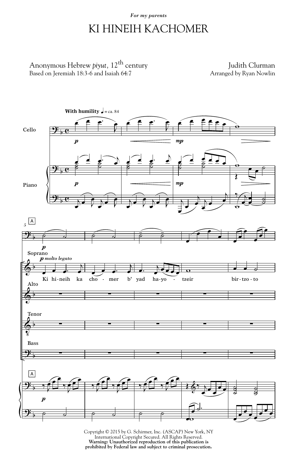 Ryan Nowlin Ki Hineih Kachomer sheet music notes and chords. Download Printable PDF.