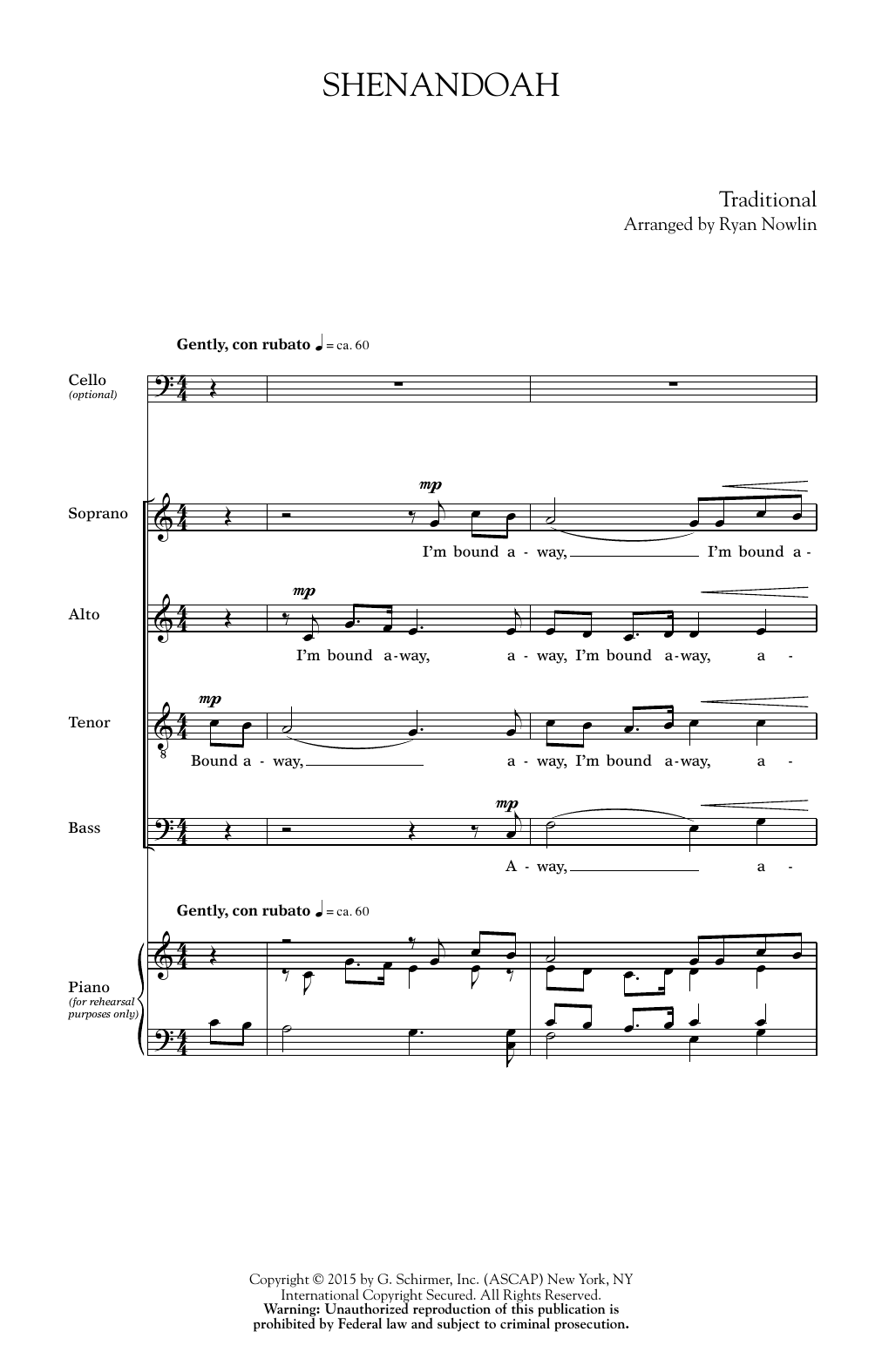 Ryan Nowlin Shenandoah sheet music notes and chords. Download Printable PDF.