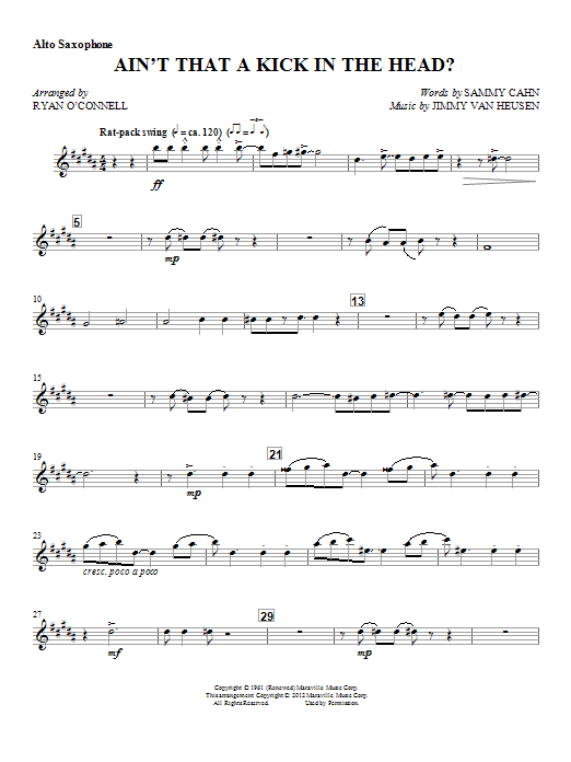 Learn to play Ryan O'Connell Ain't That A Kick In The Head? - Eb Alto Saxophone sheet music for Choir Instrumental Pak in minutes. Price: 8.9900$ Ryan O'Connell Ain't That A Kick In The Head? - Eb Alto Saxophone sheet music notes and chords arranged for Choir Instrumental Pak