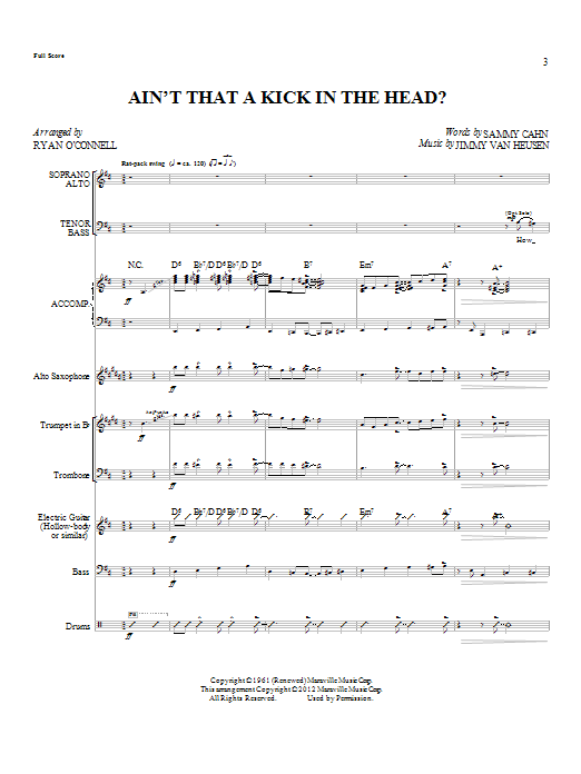 Learn to play Ryan O'Connell Ain't That A Kick In The Head? - Full Score sheet music for Choir Instrumental Pak in minutes. Price: 8.9900$ Ryan O'Connell Ain't That A Kick In The Head? - Full Score sheet music notes and chords arranged for Choir Instrumental Pak