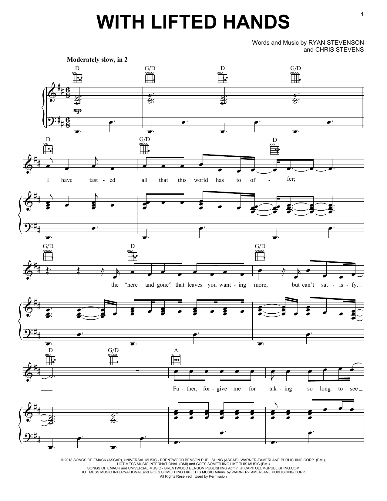 Ryan Stevenson With Lifted Hands sheet music notes and chords. Download Printable PDF.