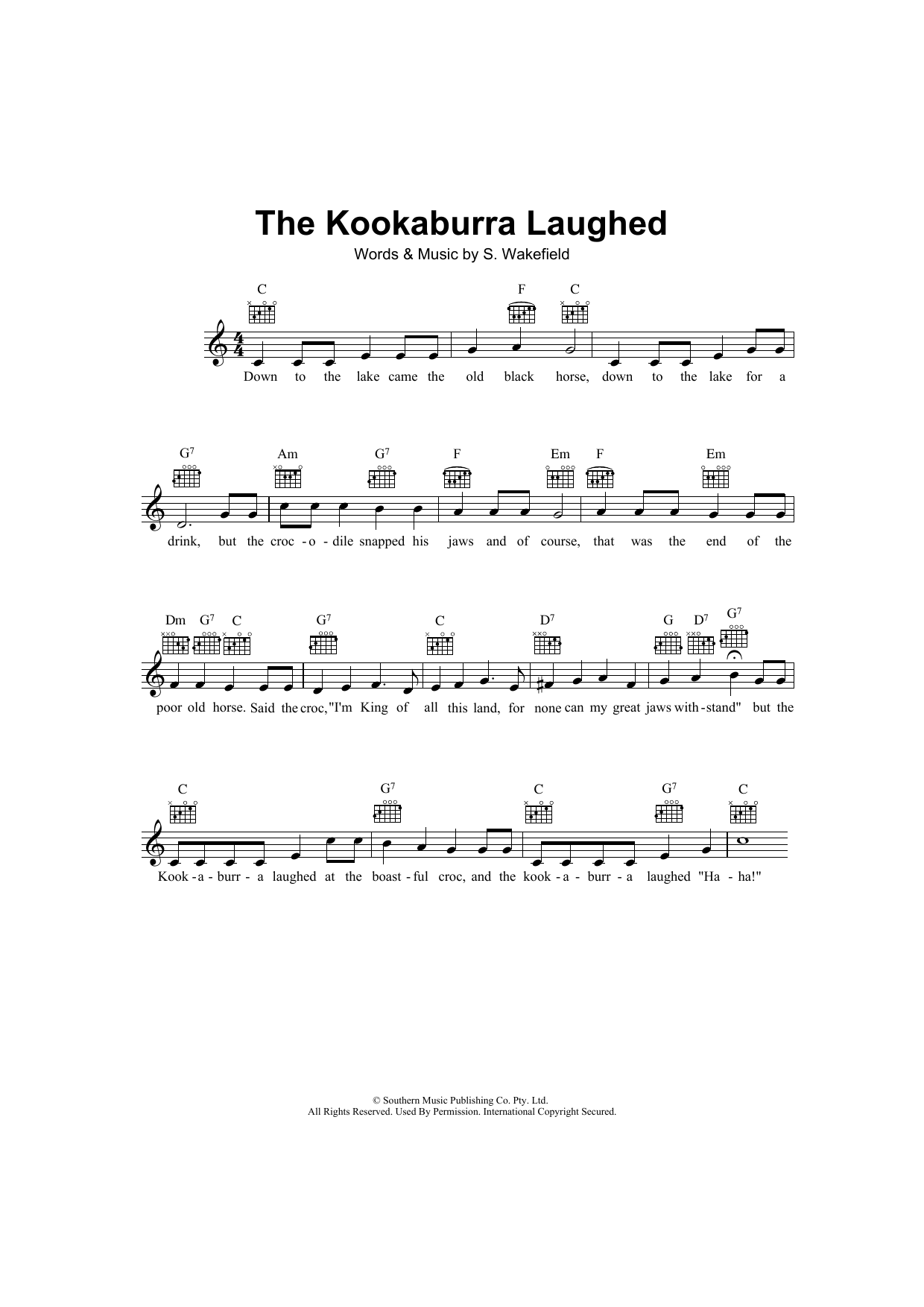 S. Wakefield The Kookaburra Laughed sheet music notes and chords. Download Printable PDF.