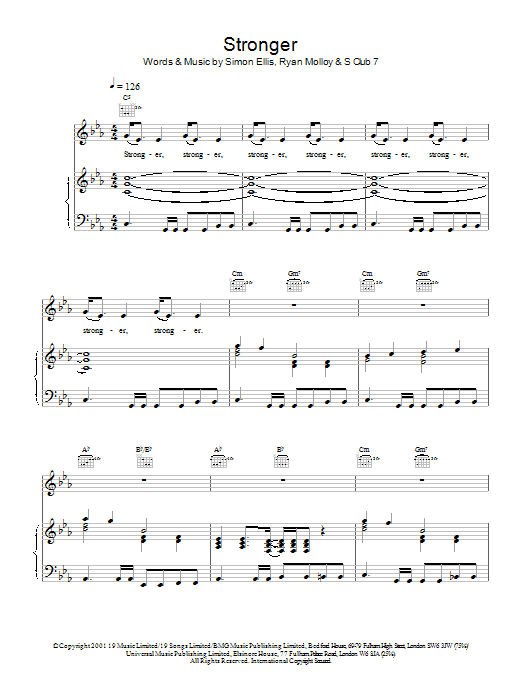 Learn to play S Club 7 Stronger sheet music for Piano, Vocal & Guitar in minutes. S Club 7 Stronger sheet music notes and chords