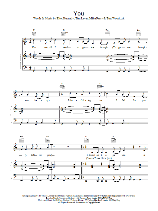 S Club 7 You sheet music notes and chords. Download Printable PDF.