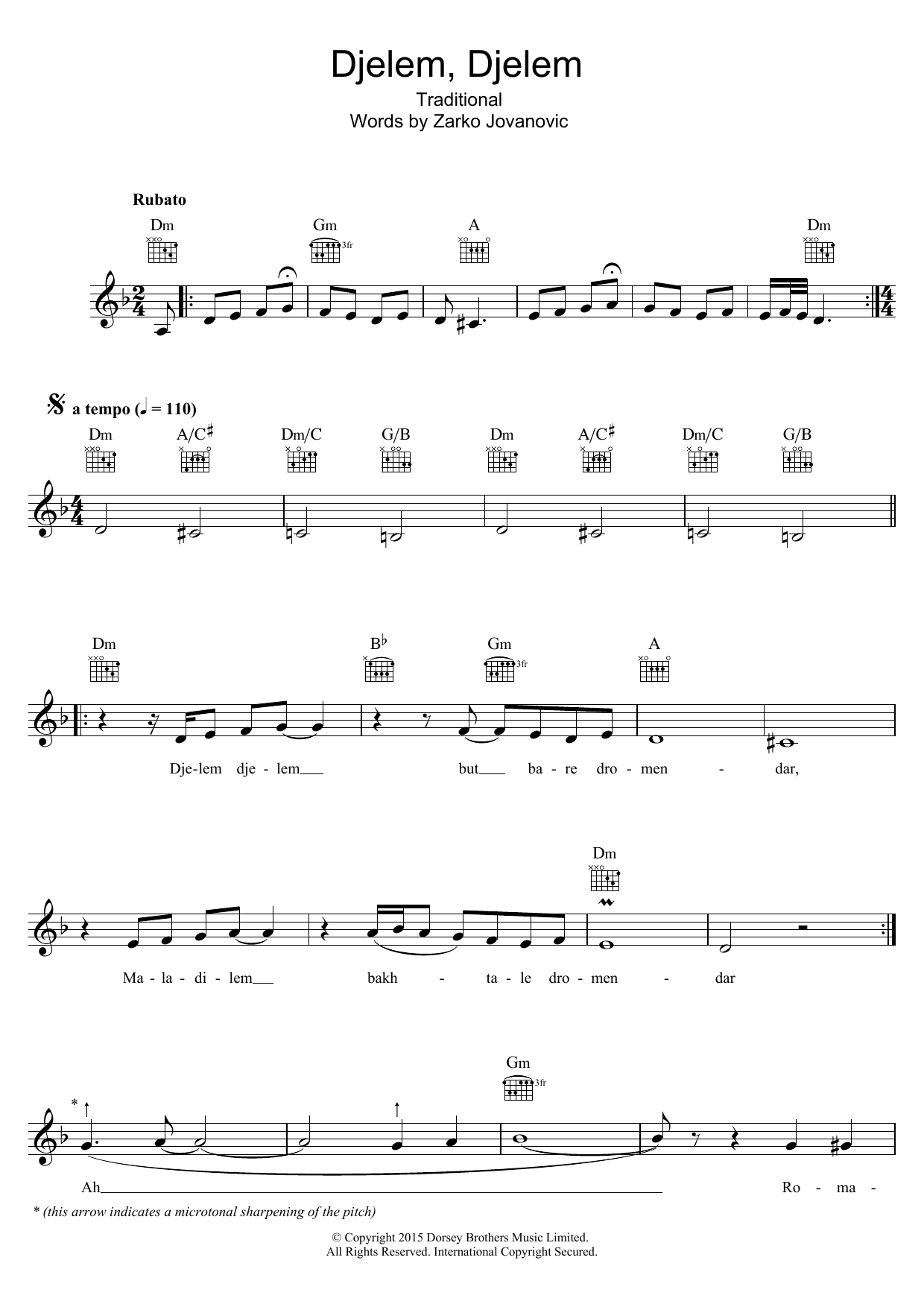 Saban Bajramovic Djelem, Djelem sheet music notes and chords. Download Printable PDF.