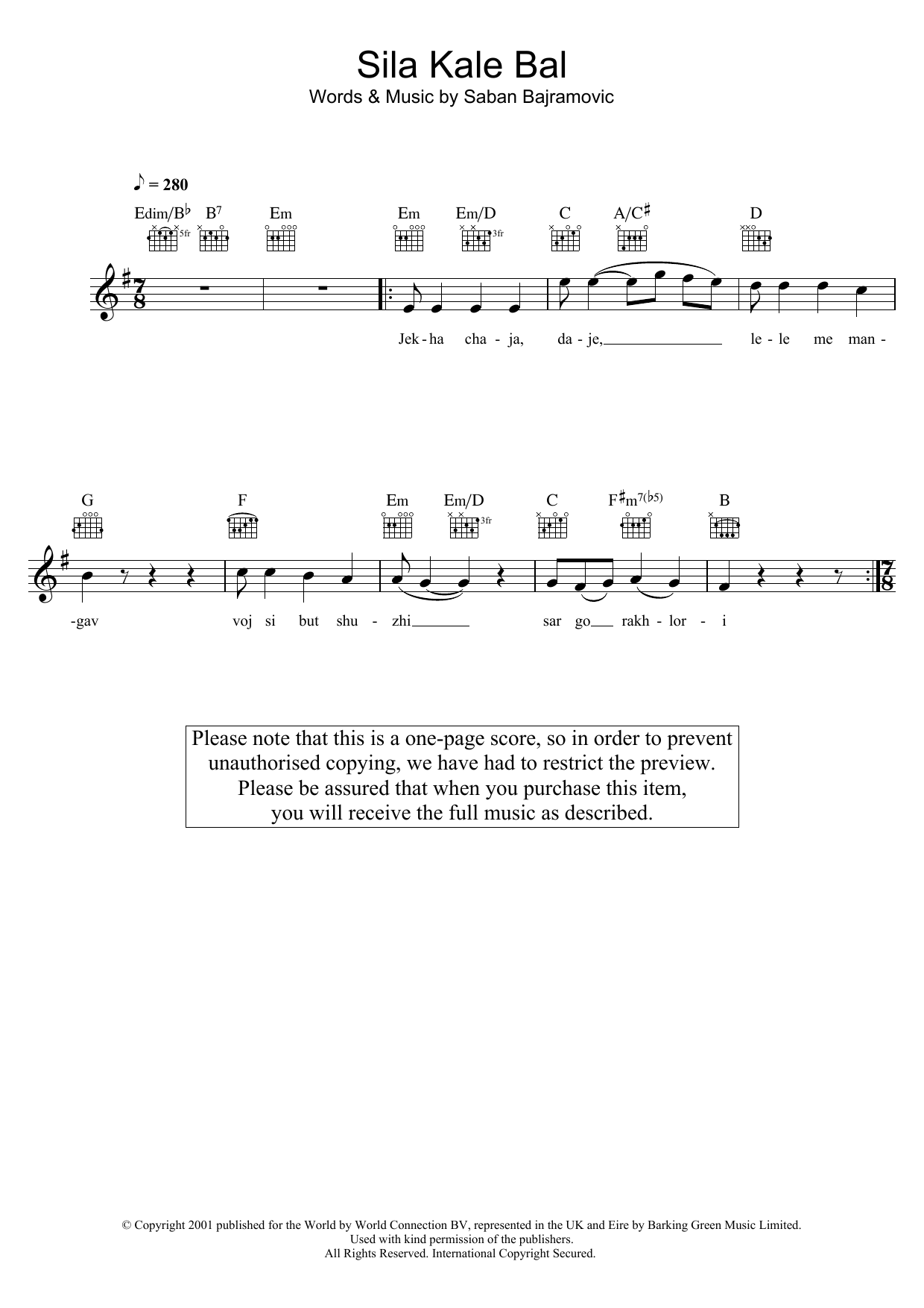 Saban Bajramovic Sila Kale Bal sheet music notes and chords. Download Printable PDF.