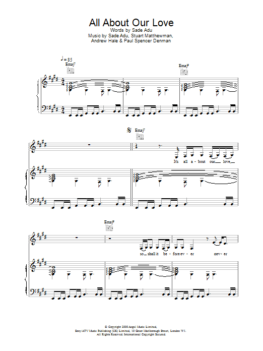 Learn to play Sade All About Our Love sheet music for Piano, Vocal & Guitar in minutes. Sade All About Our Love sheet music notes and chords. Download Printable PDF.
