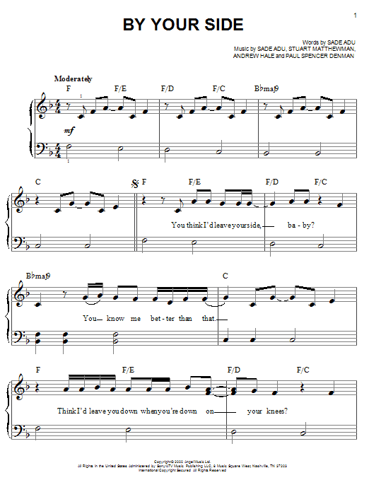 Sade By Your Side sheet music notes and chords. Download Printable PDF.