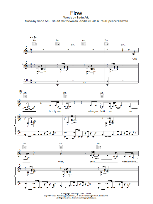 Sade Flow sheet music for Piano, Vocal & Guitar in minutes. Price: 7.8900$ Sade Flow sheet music notes and chords. Download Printable PDF.