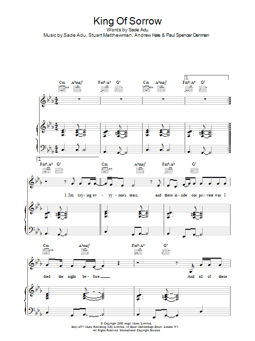 Sade King Of Sorrow sheet music notes and chords - Download Printable PDF and start playing in minutes.