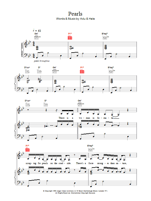 Sade Pearls sheet music notes and chords. Download Printable PDF.