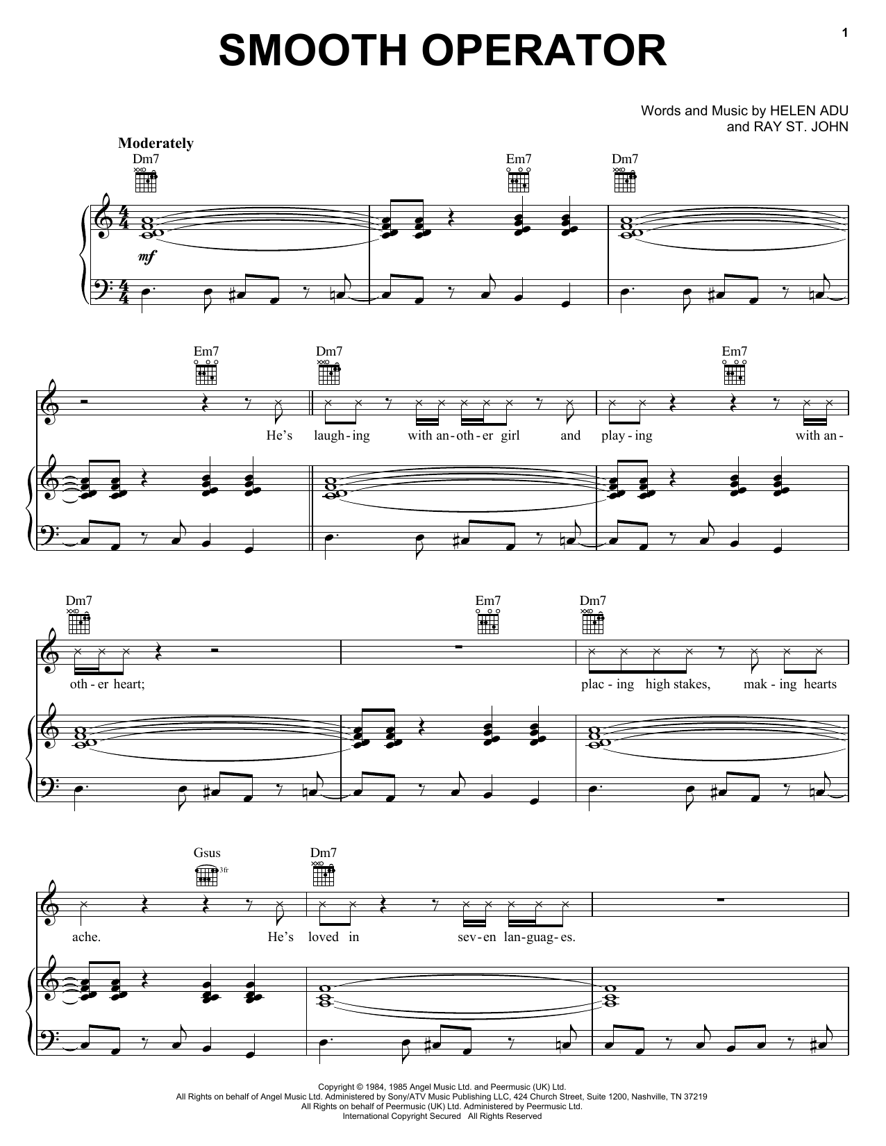 Smooth Operator Sheet Music by Sade, Guitar Chords/Lyrics
