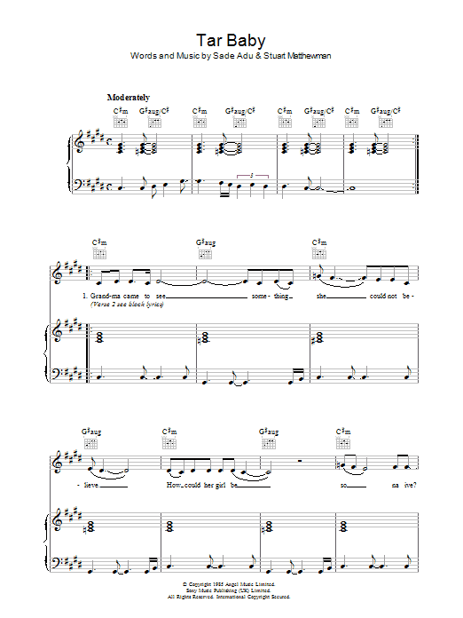 Sade Tar Baby sheet music notes and chords. Download Printable PDF.