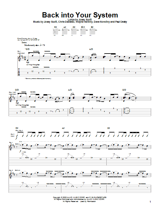 Saliva Back Into Your System sheet music notes and chords. Download Printable PDF.