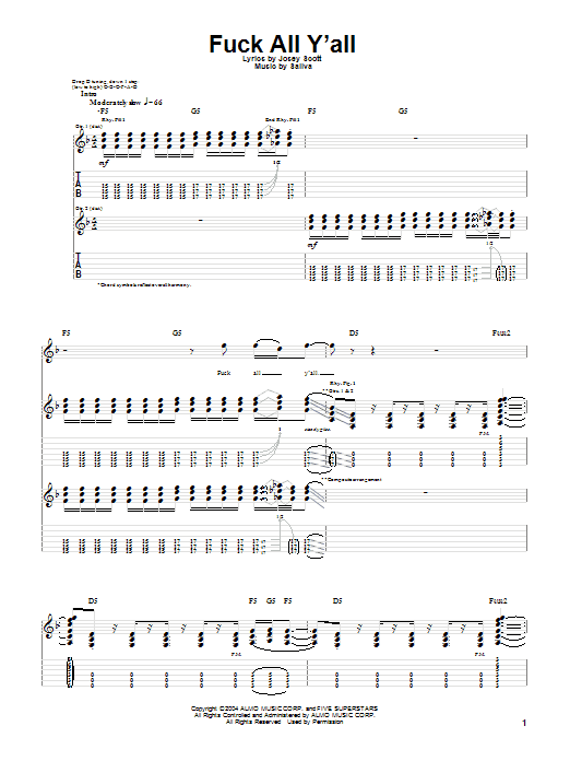 Saliva F*** All Y'all sheet music notes and chords. Download Printable PDF.