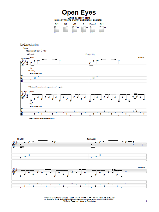 Saliva Open Eyes sheet music notes and chords. Download Printable PDF.