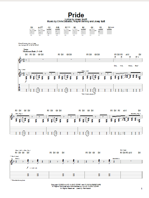 Saliva Pride sheet music notes and chords. Download Printable PDF.