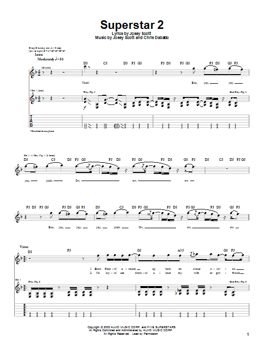 Saliva Superstar 2 sheet music notes and chords. Download Printable PDF.