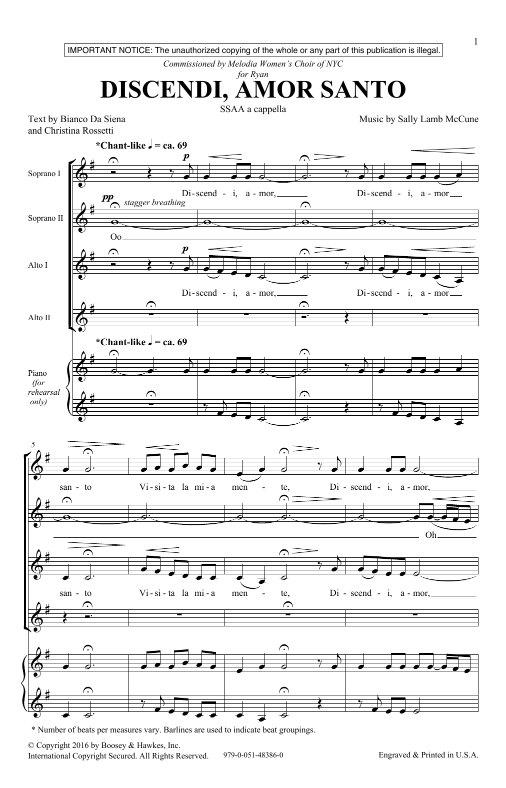Learn to play Sally Lamb McCune Discendi, Amor Santo sheet music for SSA Choir in minutes. Price: 3.9900$ Sally Lamb McCune Discendi, Amor Santo sheet music notes and chords arranged for SSA Choir