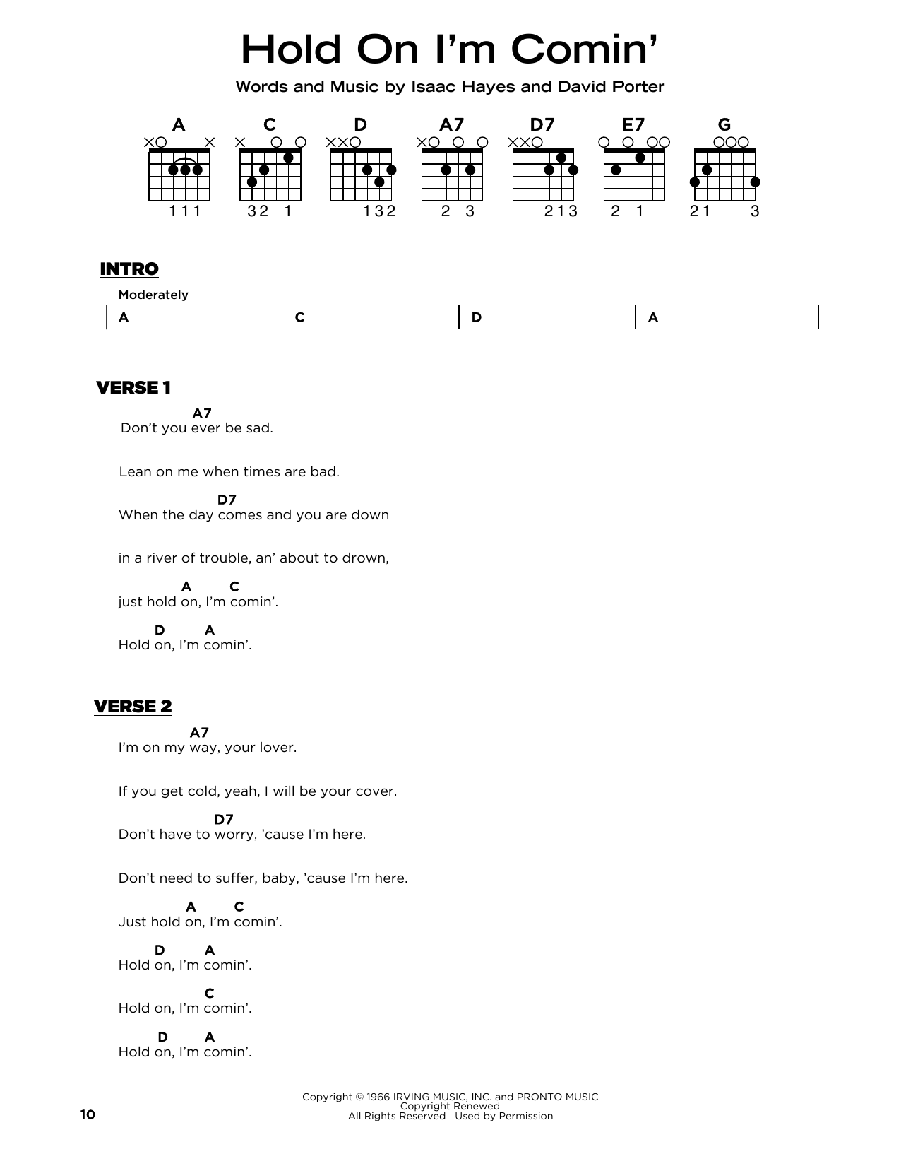 Sam & Dave Hold On I'm Comin' sheet music notes and chords. Download Printable PDF.