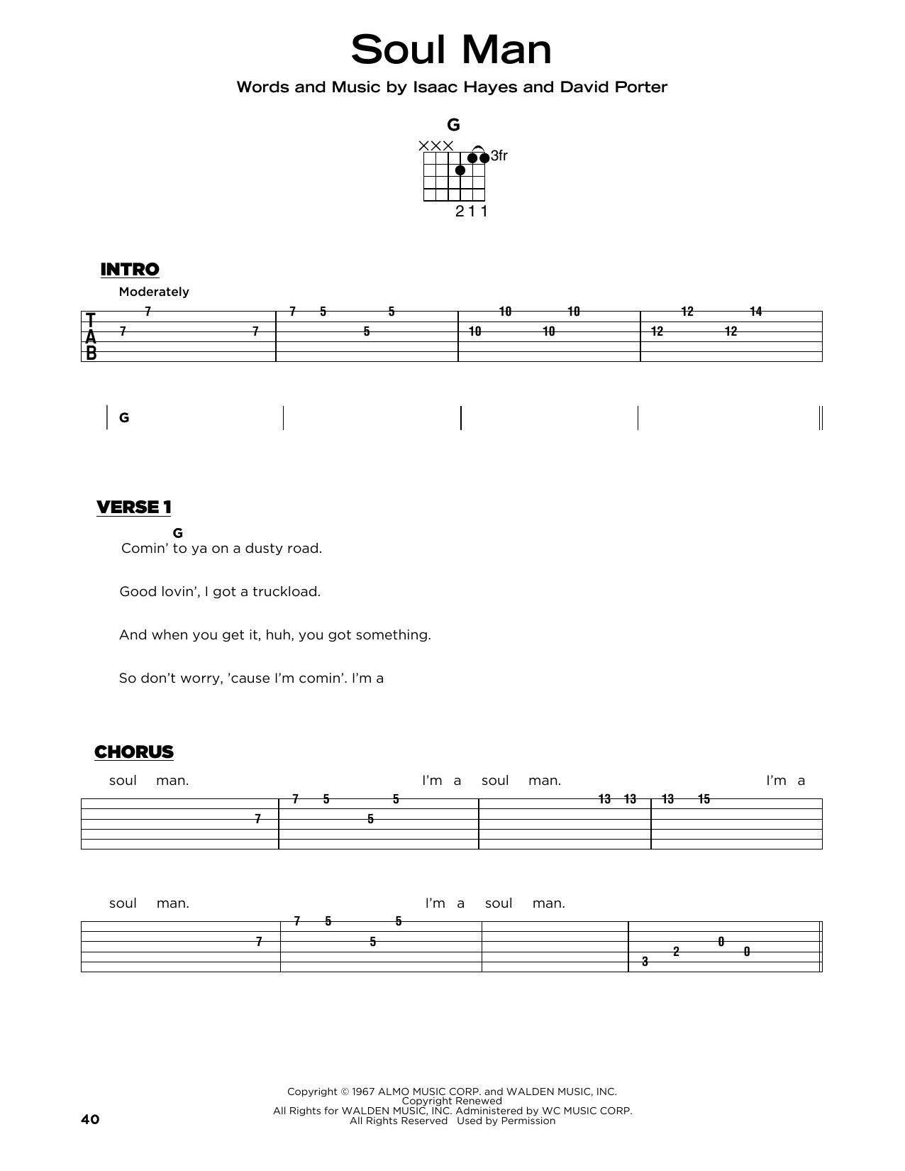 Sam & Dave Soul Man sheet music notes and chords. Download Printable PDF.