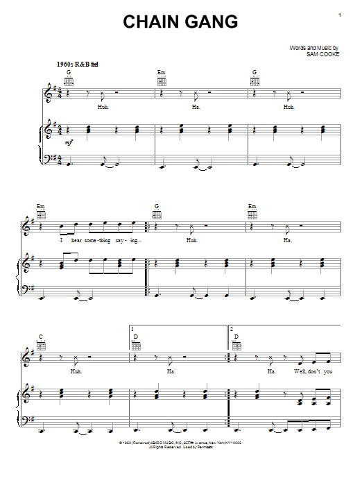 Sam Cooke Chain Gang sheet music notes and chords. Download Printable PDF.