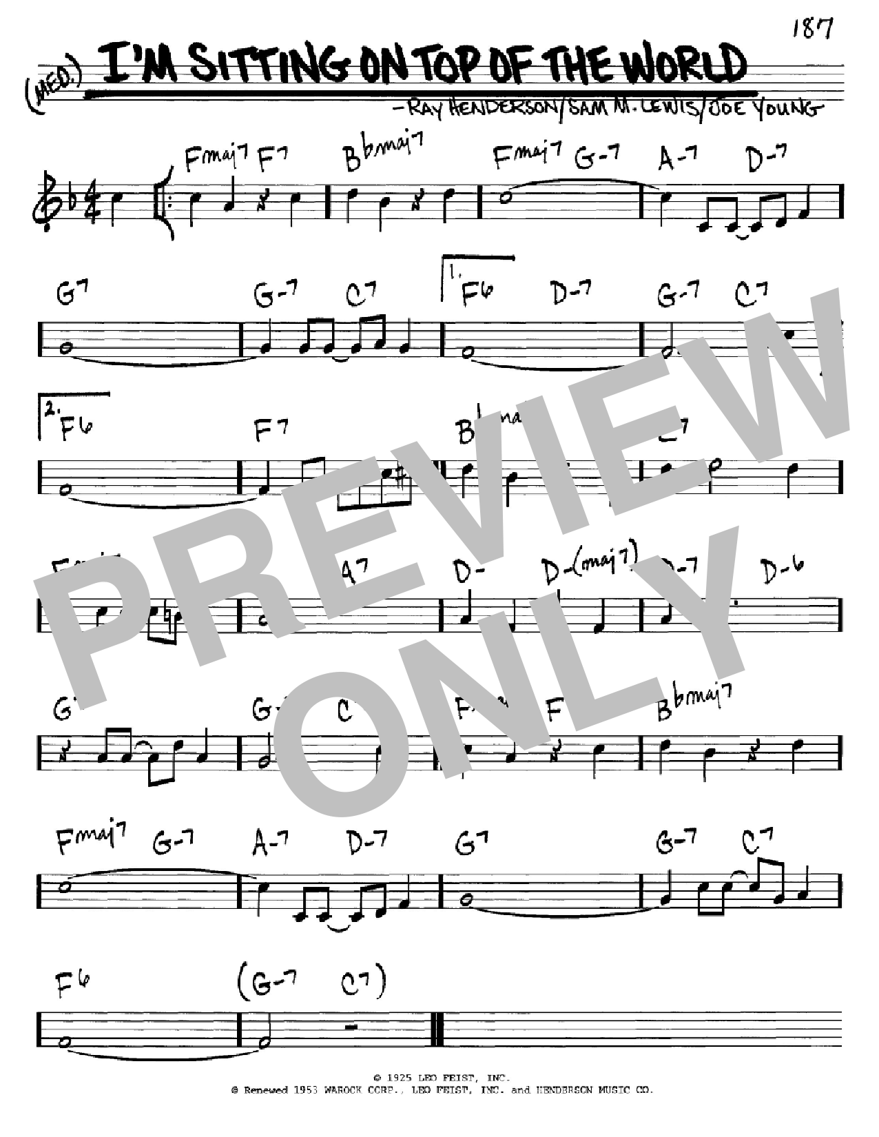 Sam M. Lewis "I'm Sitting On Of The World" Sheet Music PDF Notes, Chords | Jazz Score Real Book Melody & Chords – C Download Printable. SKU: