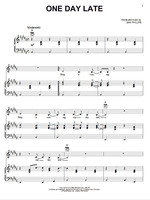 Sam Phillips One Day Late sheet music notes and chords. Download Printable PDF.