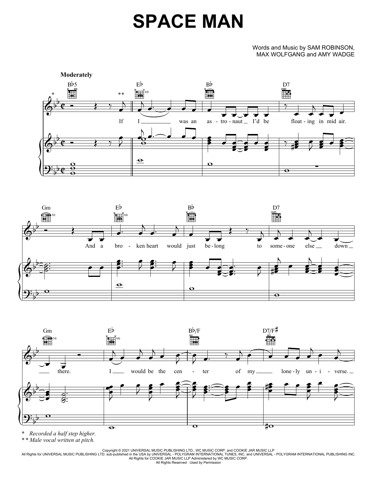 Sam Ryder SPACE MAN sheet music notes and chords. Download Printable PDF.