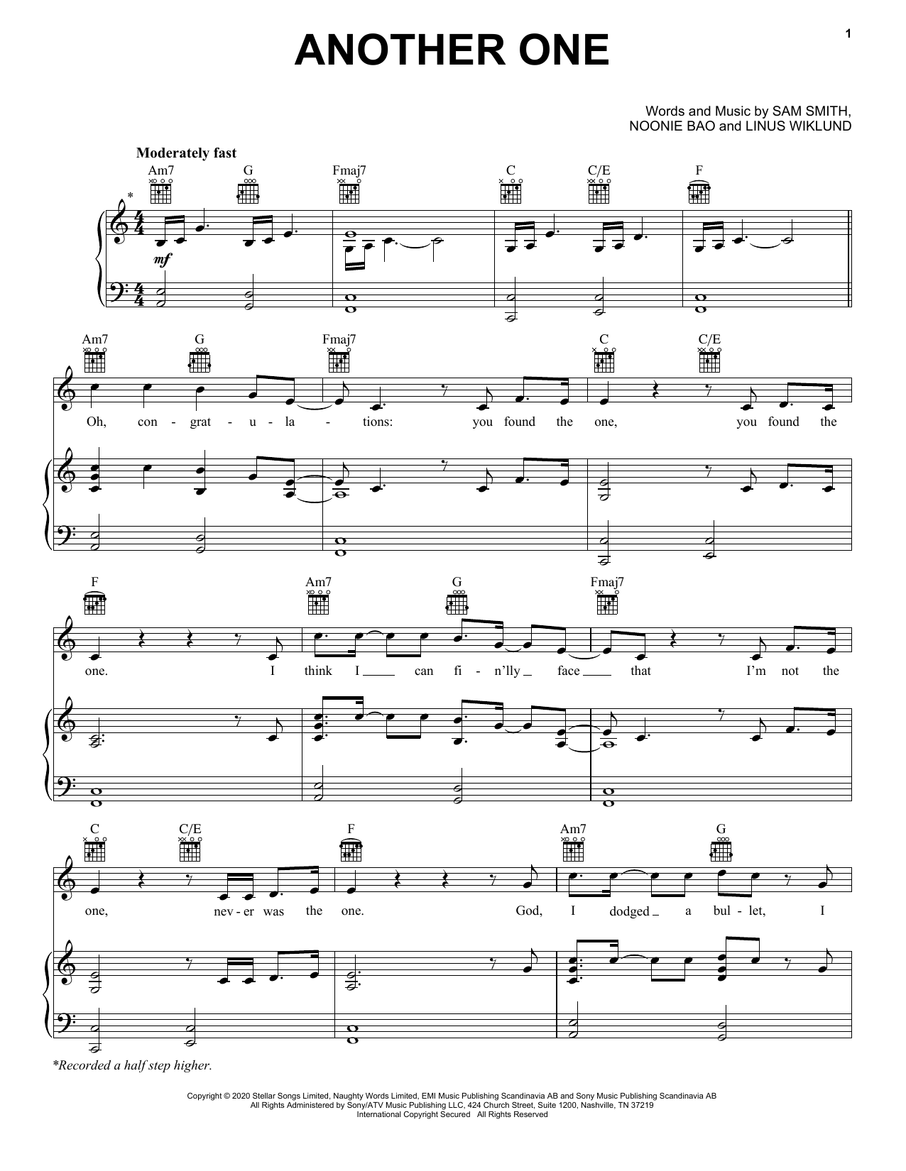 Sam Smith Another One sheet music notes and chords. Download Printable PDF.