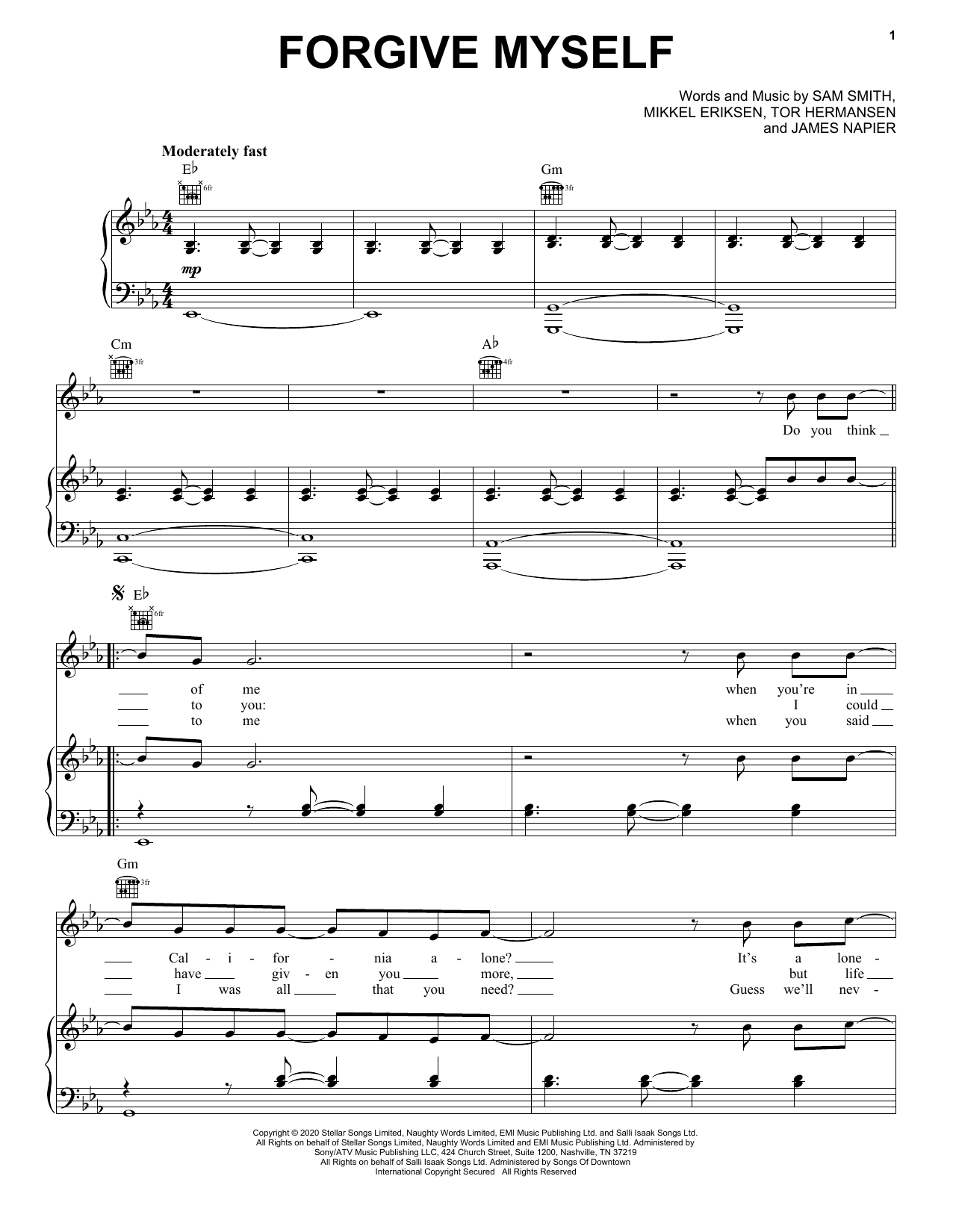 Sam Smith Forgive Myself sheet music notes and chords. Download Printable PDF.