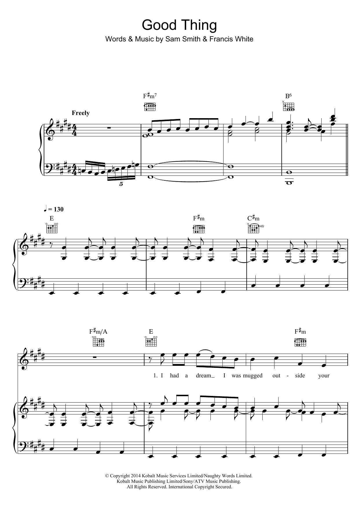 Sam Smith Good Thing sheet music notes and chords. Download Printable PDF.