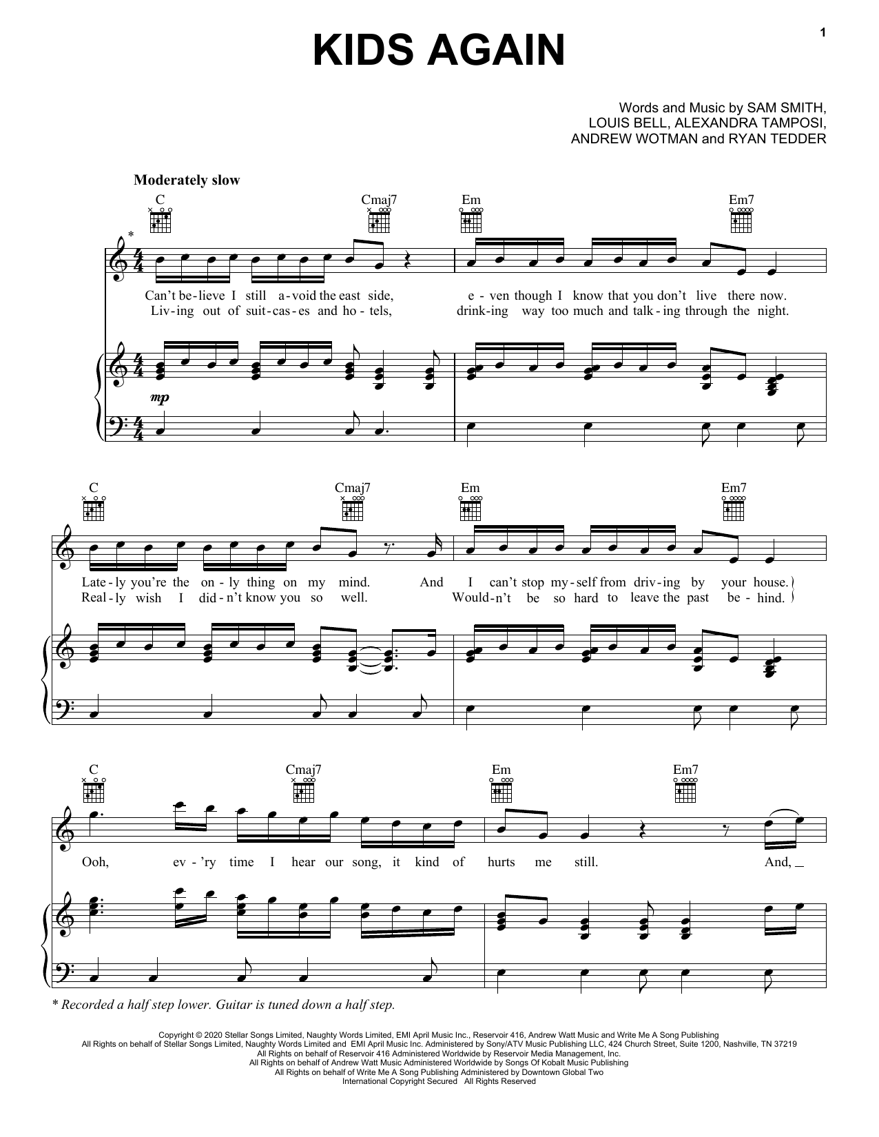 Sam Smith Kids Again sheet music notes and chords. Download Printable PDF.