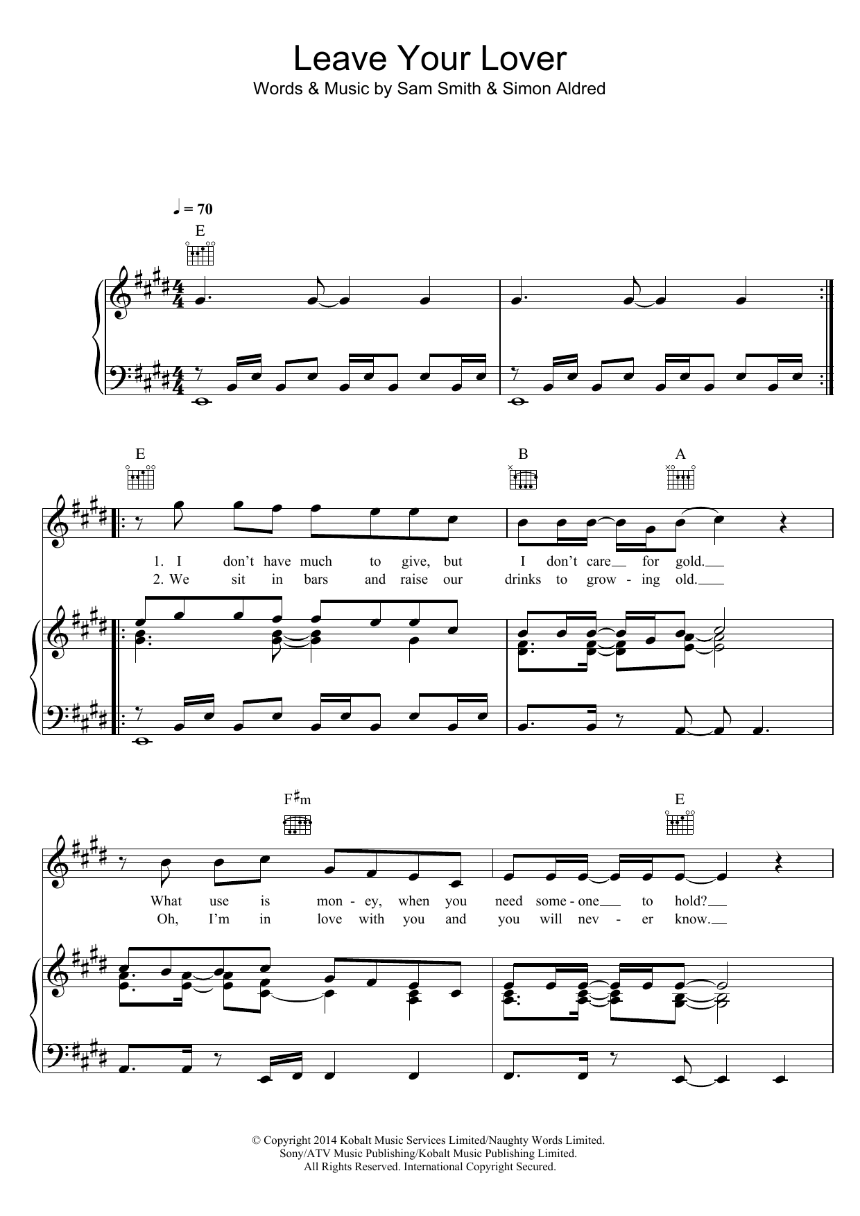 Sam Smith Leave Your Lover sheet music notes and chords. Download Printable PDF.