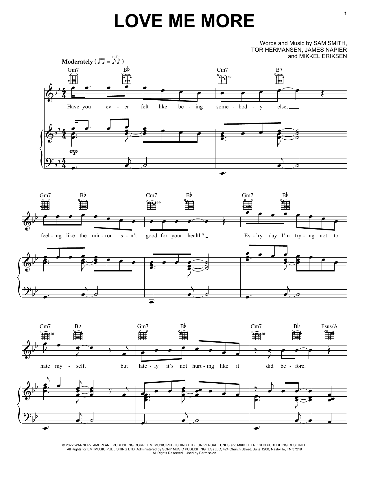 Sam Smith Love Me More sheet music notes and chords. Download Printable PDF.