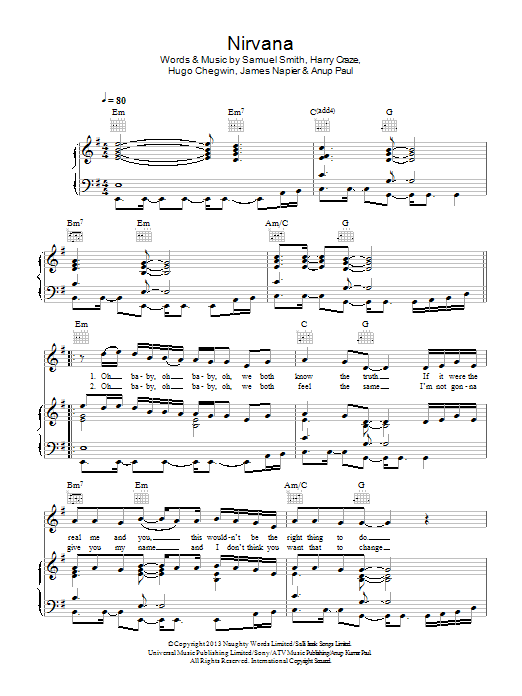 Sam Smith Nirvana sheet music notes and chords. Download Printable PDF.