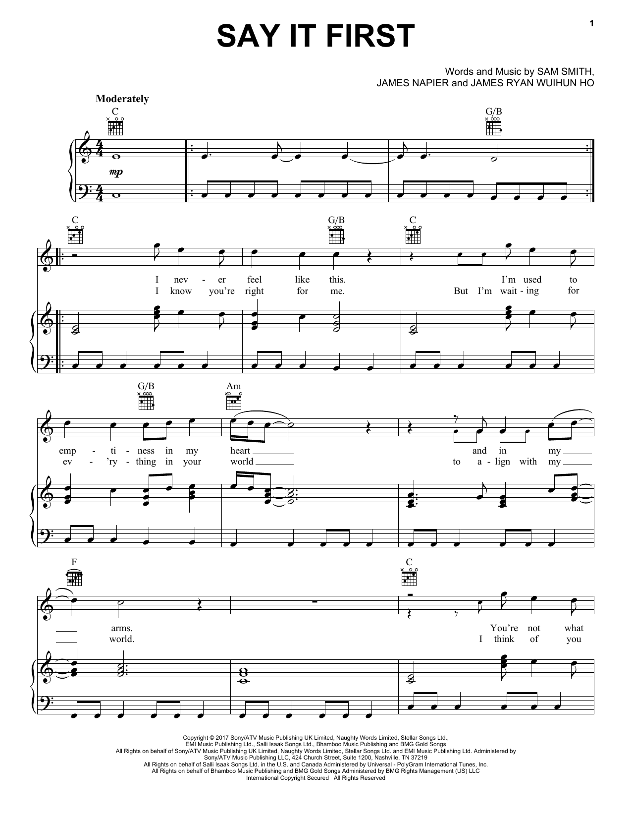 Sam Smith Say It First sheet music notes and chords. Download Printable PDF.