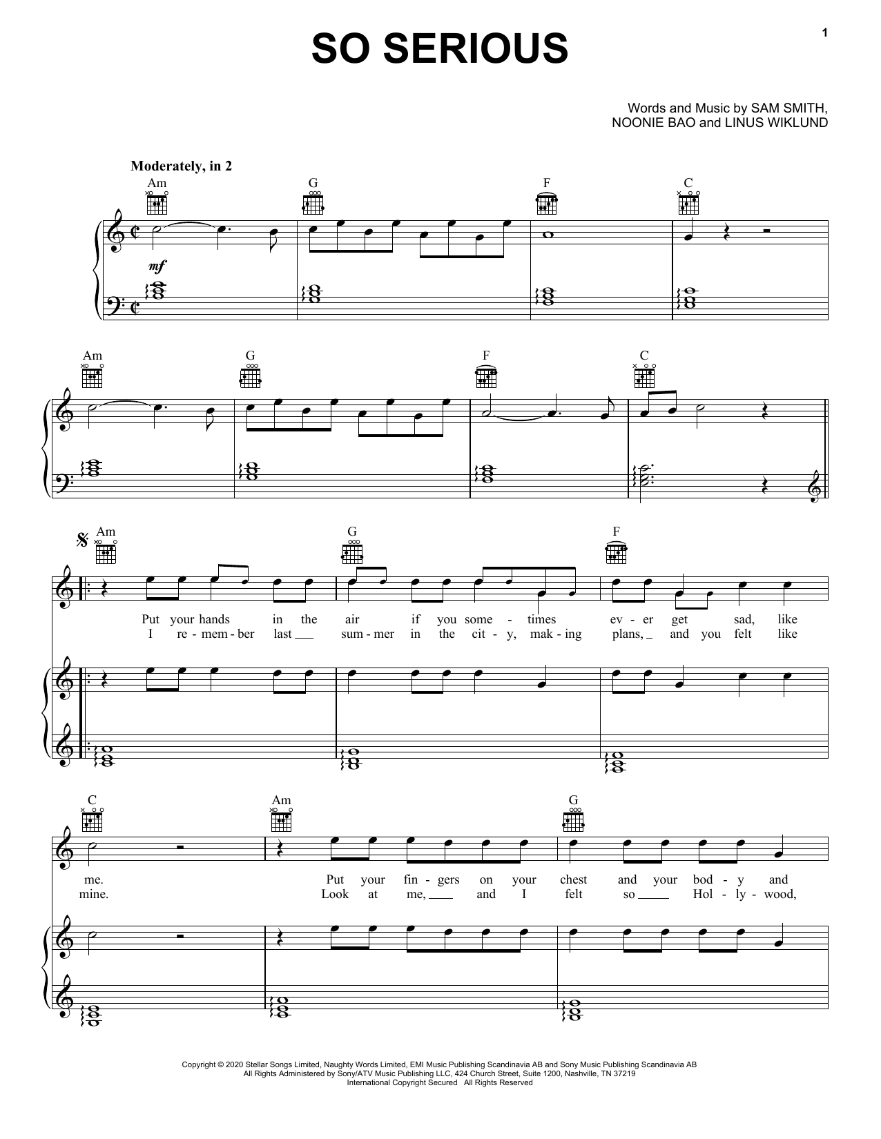 Sam Smith So Serious sheet music notes and chords. Download Printable PDF.