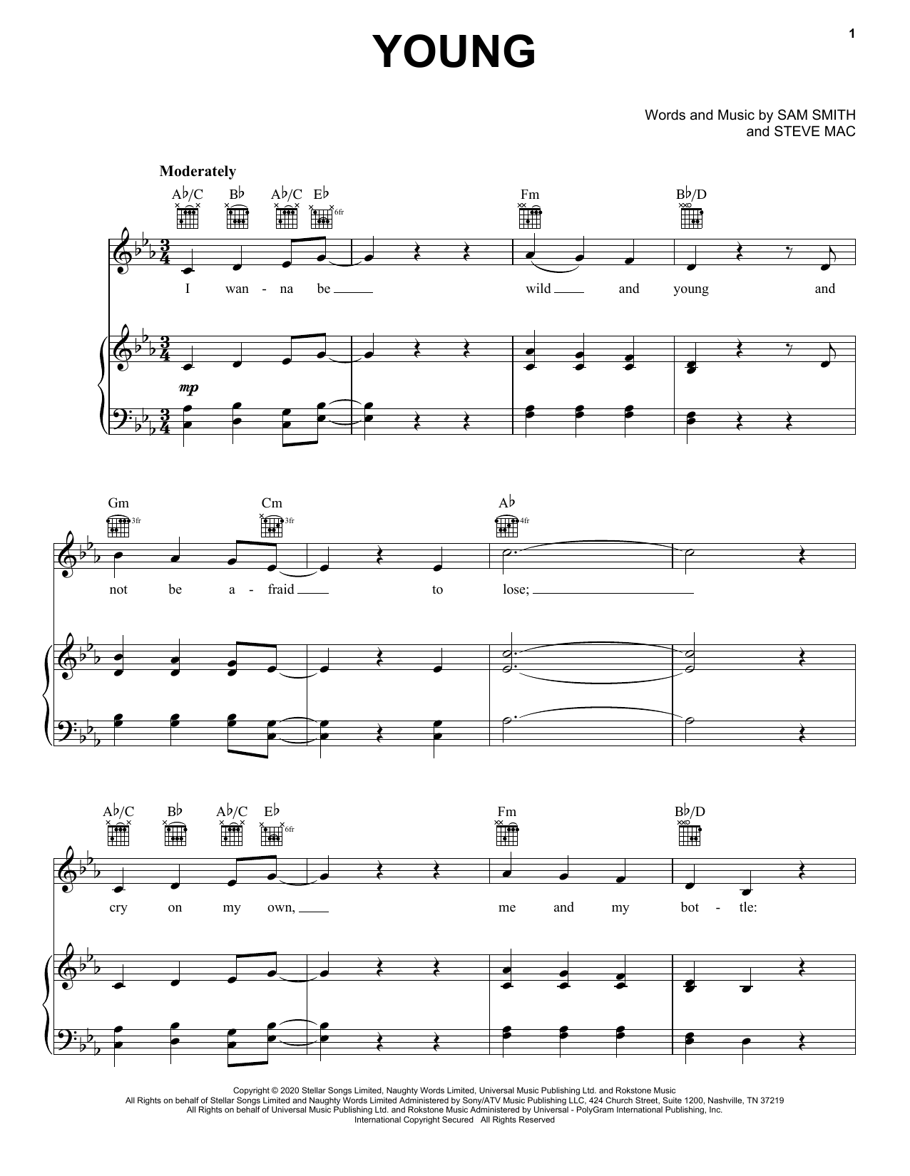 Sam Smith Young sheet music notes and chords. Download Printable PDF.