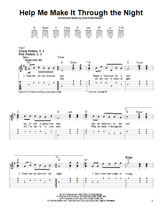 Sammi Smith Help Me Make It Through The Night Sheet Music Pdf
