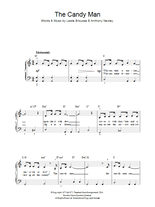 Leslie Bricusse The Candy Man (from Willy Wonka And The Chocolate Factory) sheet music notes and chords. Download Printable PDF.