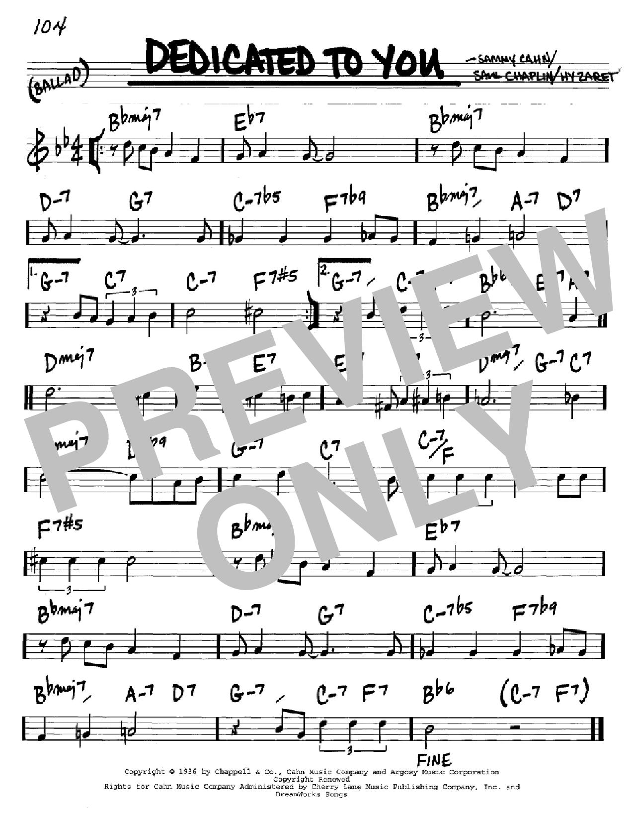 Sammy Cahn Dedicated To You sheet music notes and chords. Download Printable PDF.